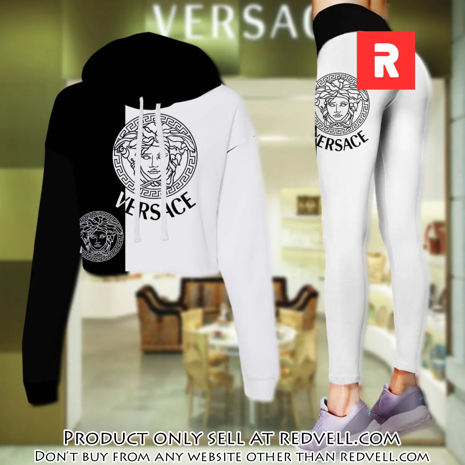 Versace black white luxury brand clothes leggings and crop top set for women rv4500664
